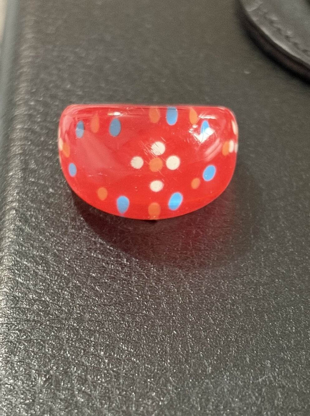 Vintage Acrylic Art Red Polka Dot Wide Chunky Ladies Band Ring SZ 7/8